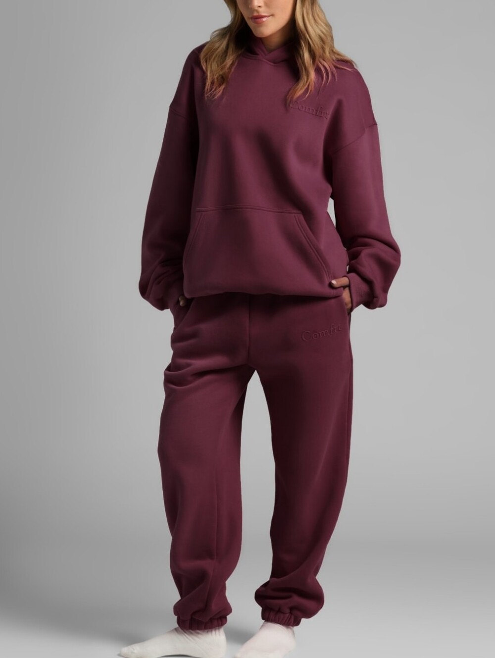 🥰2-Pc SeT❤️NeW❤️ Comfrt MINIMALIST HOODIE & SWEATPANTS MAROON S/M